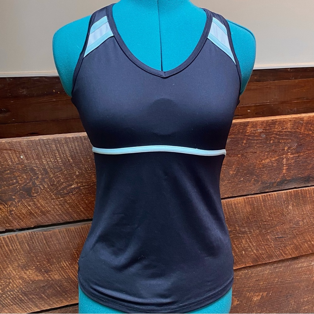 Aspire Racerback Workout Tank w/ Built in Bra & Y2K Vibes Baby Blue Stripes